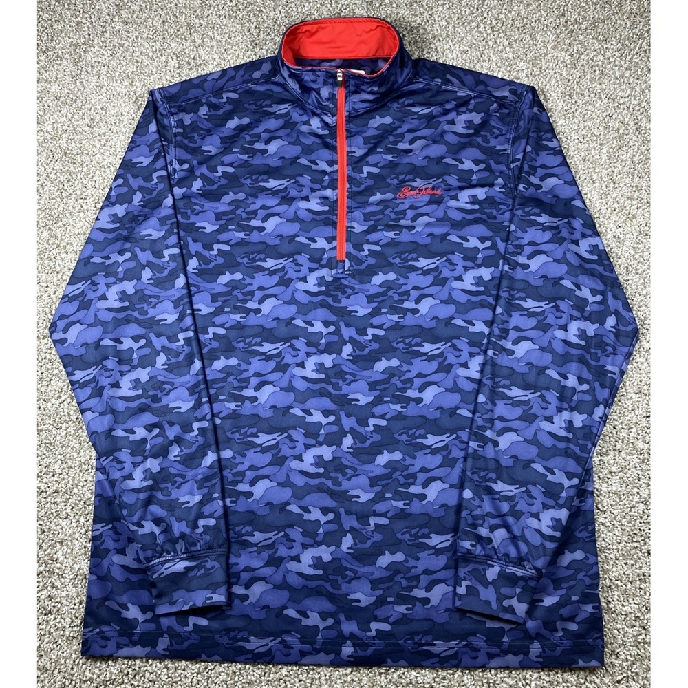 Straight Down Sea Island Golf Logo Blue Camo 1/4 Zip Men's Size Medium